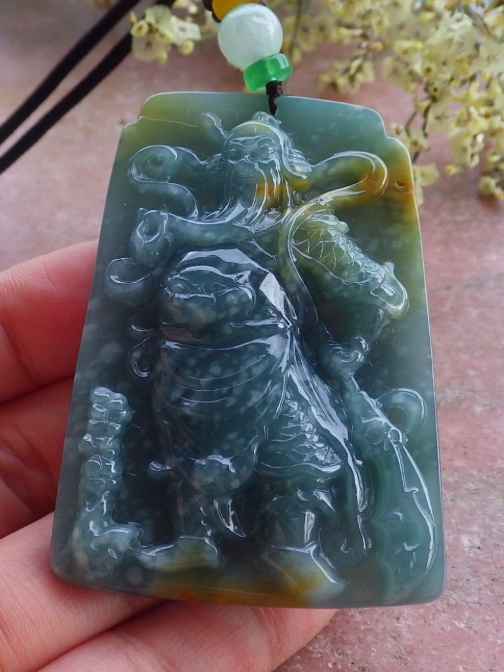 Certified Natural A Jade jadeite Fight God Guan Gong Guangyu Pendant Necklace